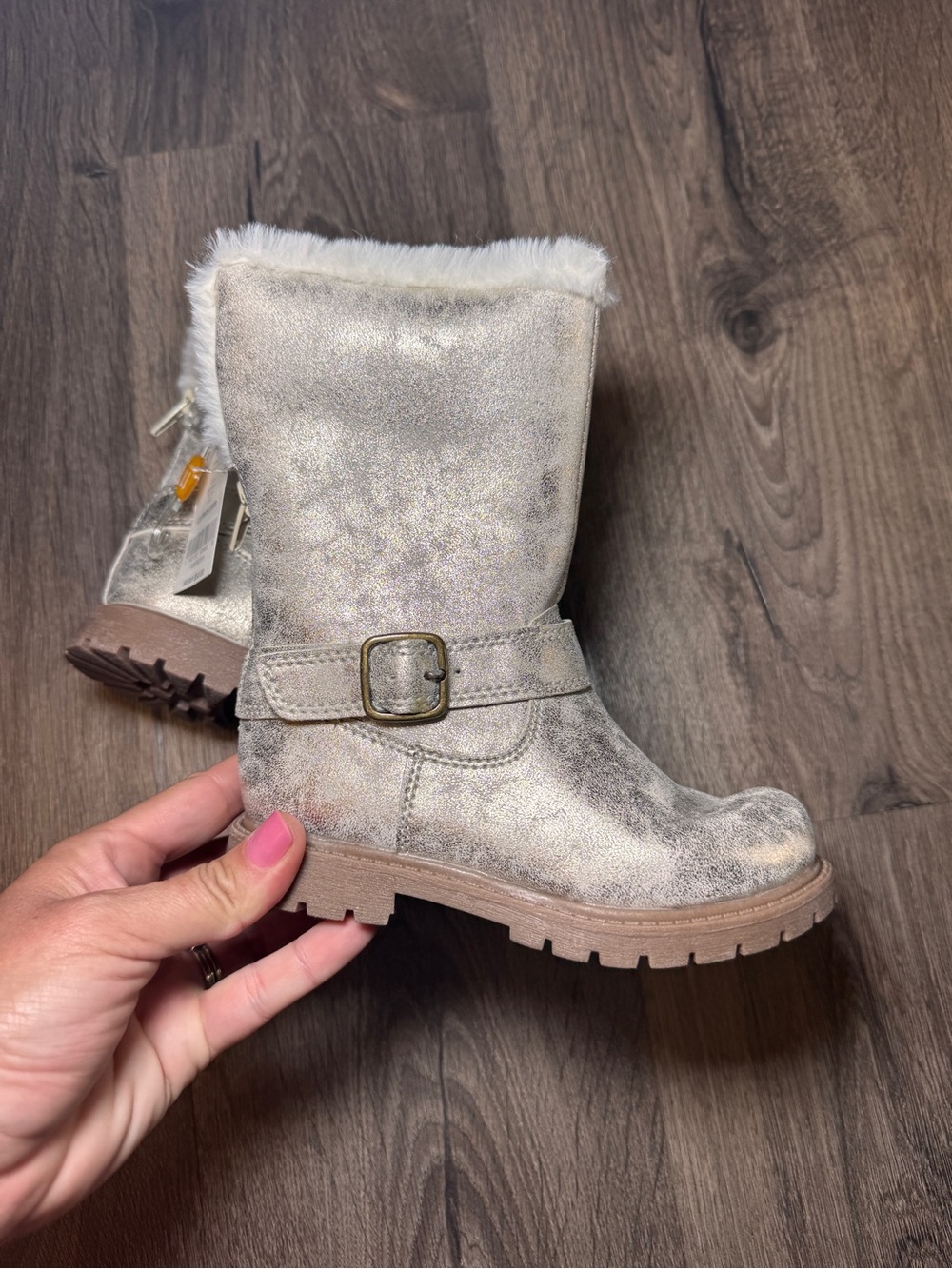 Carter's Little Girls Shimmery Taupe Faux-Fur Lined Boots